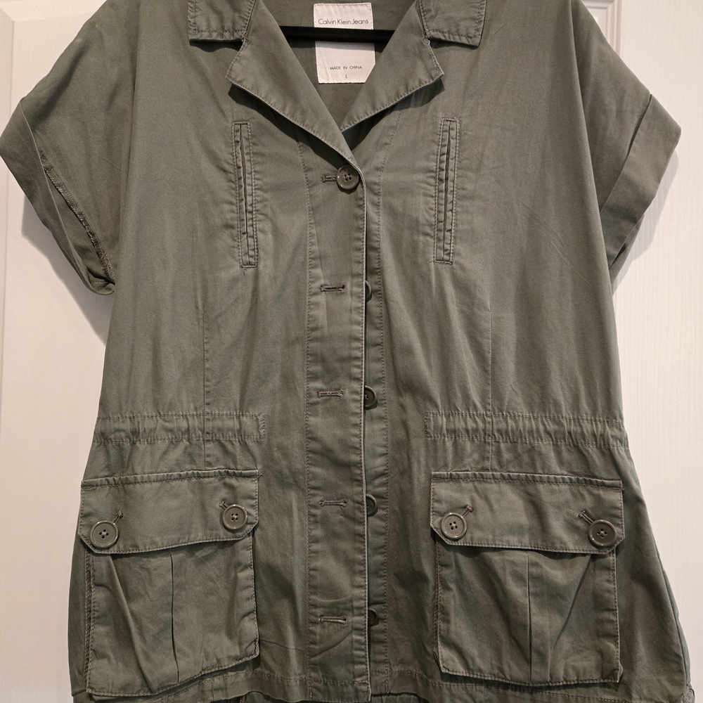 Calvin Klein Jeans Olive Green Button-Front Utility Jacket